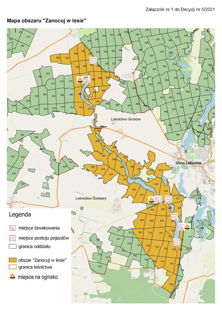 Zdjęcie przedstawia mapę obszaru zanocuj w lesie